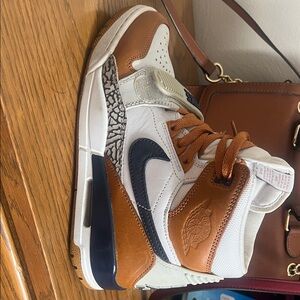 Nike Brown White Navy High-Top Sneakers with Elephant Print